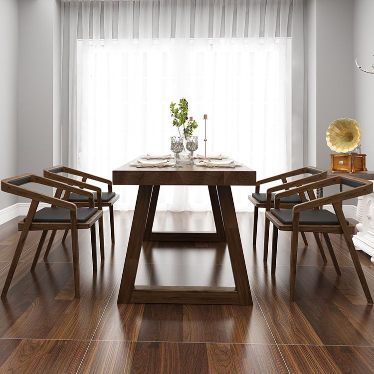 Fixed Solid Wood Top Kitchen Table Set with Double Pedestal Base Dining Table Sets for Home