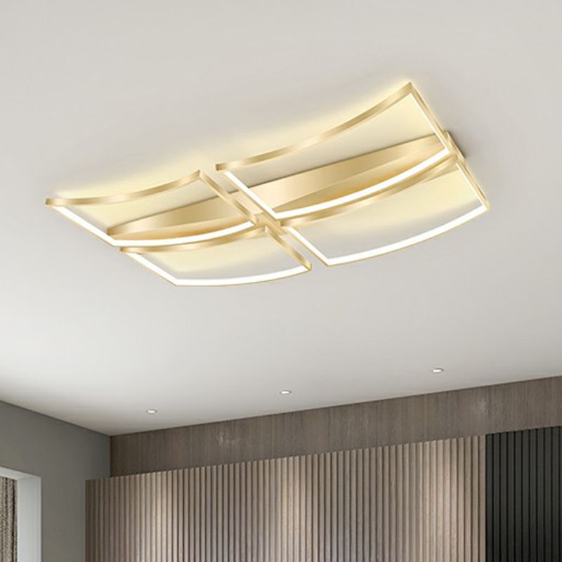 Minimalistic Curved Frame Flush Mount Fixture Metallic Living Room LED Ceiling Lighting