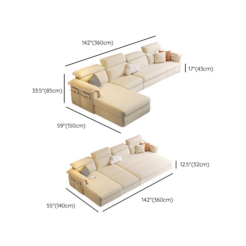 Scandinavian Fabric Sofa Bed Cushion Back Flared Arms with Storage Sleeper Sofa