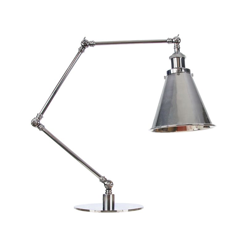 Tapered Study Room Desk Lighting Metal 1 Light Industrial Reading Book Light with 8"+8"/8"+8"+8" Length Arm in Chrome