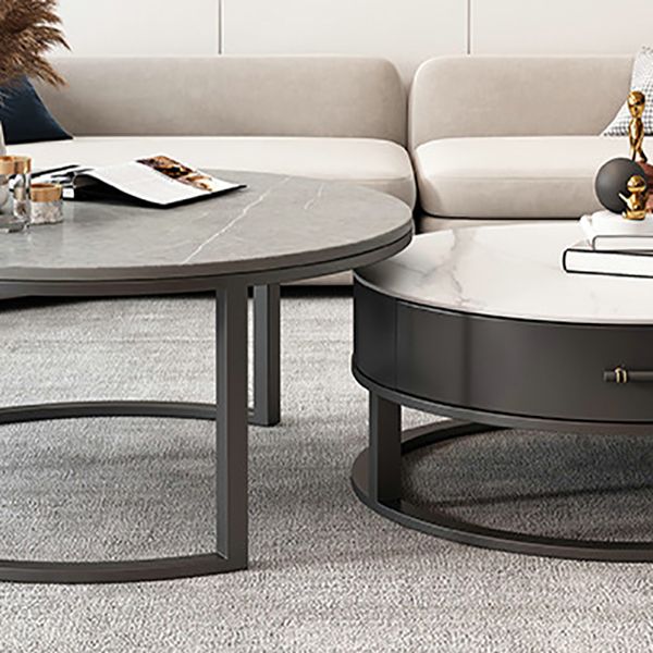 Frame Coffee Table Set Slate Cocktail Table with Storage Drawers