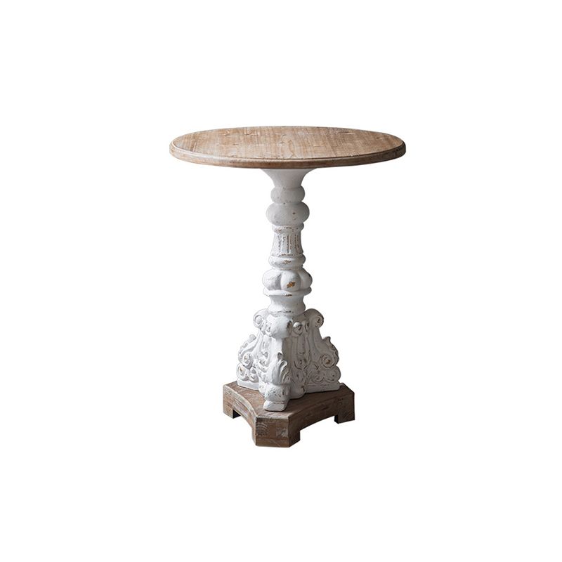 Pedestal Side Table Wood Round Side End Table- Distressed Surface Treatment