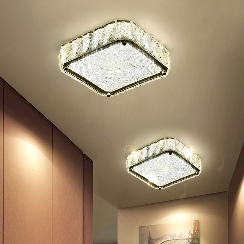 Minimalistische LED-inbouwlamp roestvrij staal rond/vierkant/bloem plafondarmatuur met heldere kristallen kap in warm/wit licht