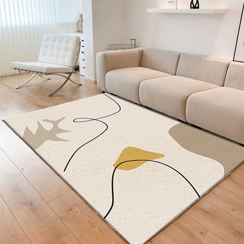 White Abstract Face Rug Polyester Casual Rug Non-Slip Backing Rug for Living Room