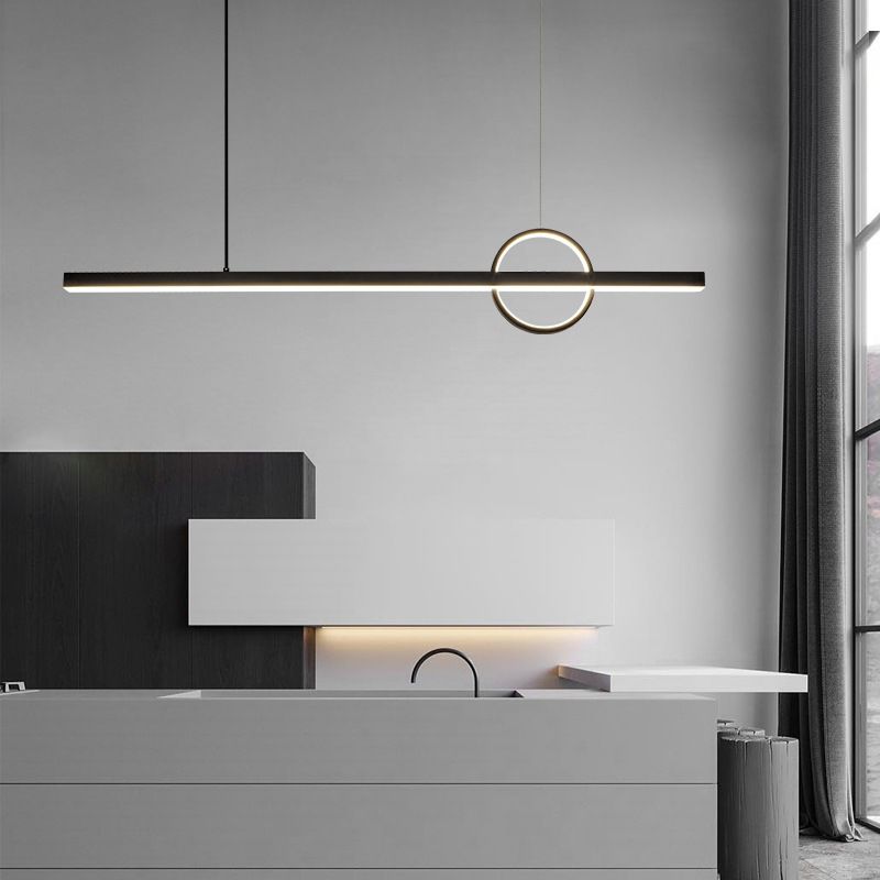 2-Light Modernism Kitchen Island Lighting Black Metal LED Ceiling Light