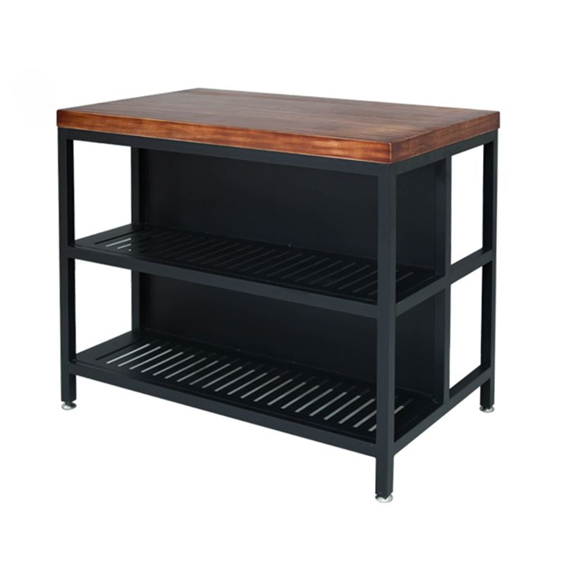 Industrial Stationary Kitchen Island table Wood Rectangular Kitchen Island table