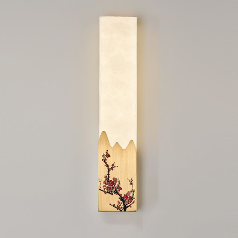 Modern Metal Wall Sconce Rectangle Shape Wall Light with Stone Shade for Living Room