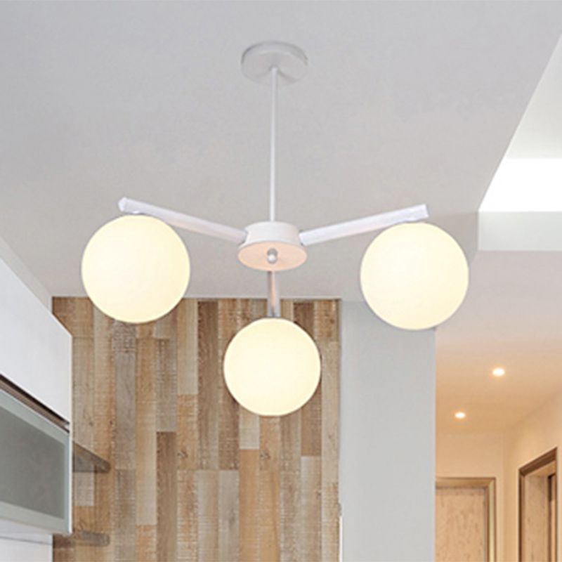 3/6/8 Light Globe Chandelier Traditional White Glass Pendant Light Fixture for Dining Room