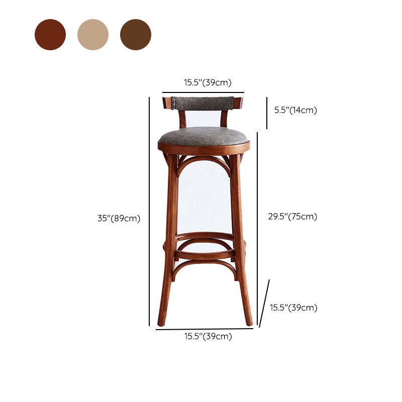 Industrial Wood Counter Stool Faux Leather Counter Height Stools for Home Use