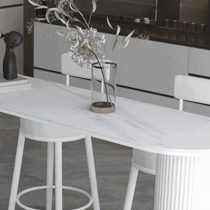 Stone Indoor Glam Bar Dining Table Iron Bistro Table with Double Pedestal