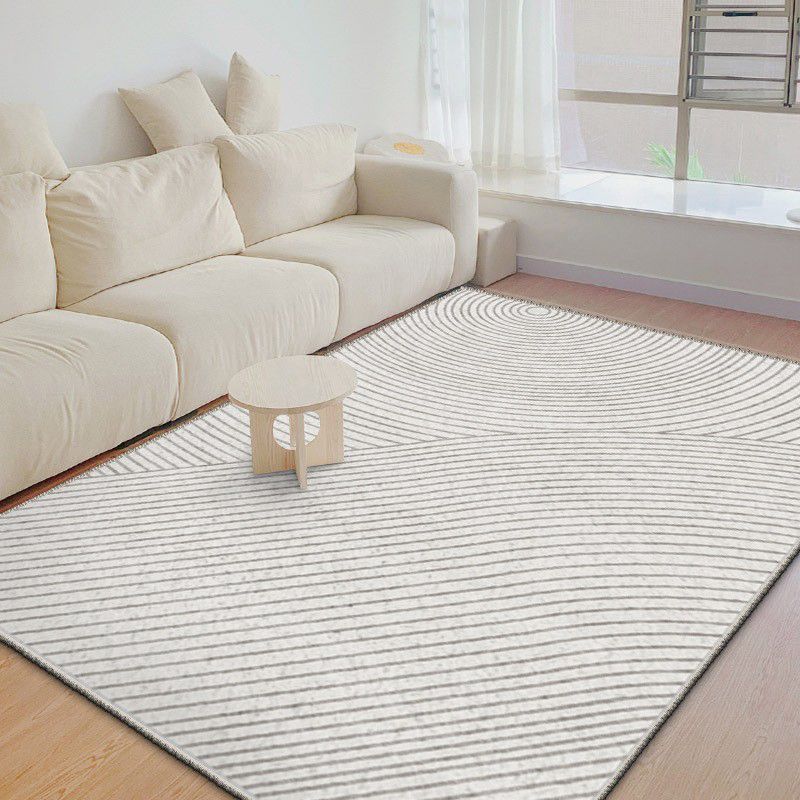 Light Grey Striped Rug Polyester Simple Area Rug Washable Rug for Living Room