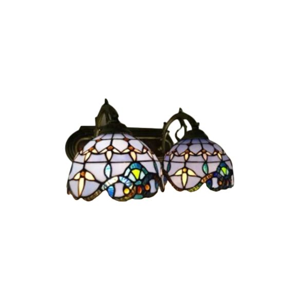 2 Heads Dome Sconce Lighting Baroque Purple Stained Glass Wall Mounted Light for Living Room