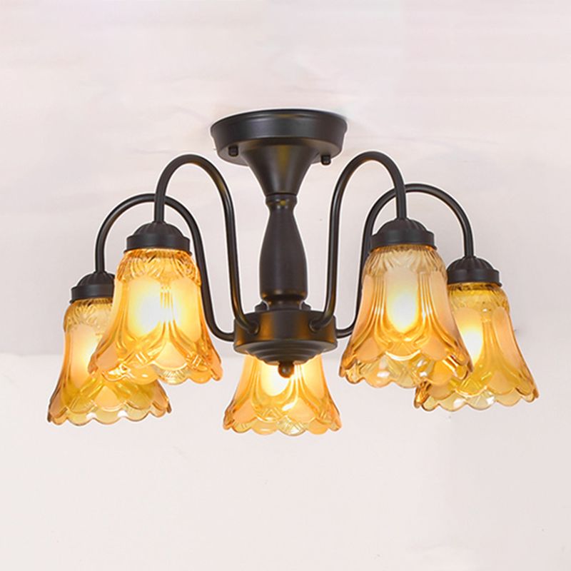 Luz de lámpara de campana decorativa iluminación de vidrio Flushmount en negro para sala de estar