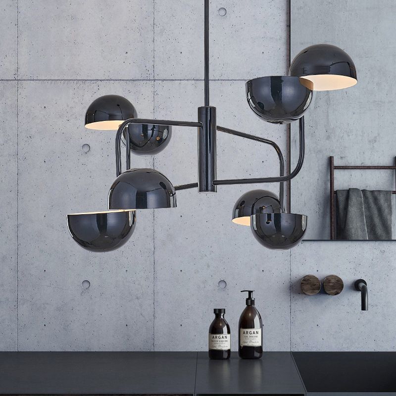 Colgante de techo de oficina de 8 cabezas con tono de hierro de cúpula Luz de lámpara LED negra moderna