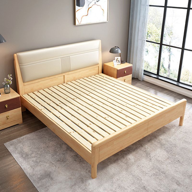 Natural Contemporary Panel Bed Wood and Upholstered Standard Bed Upholstered Headboard