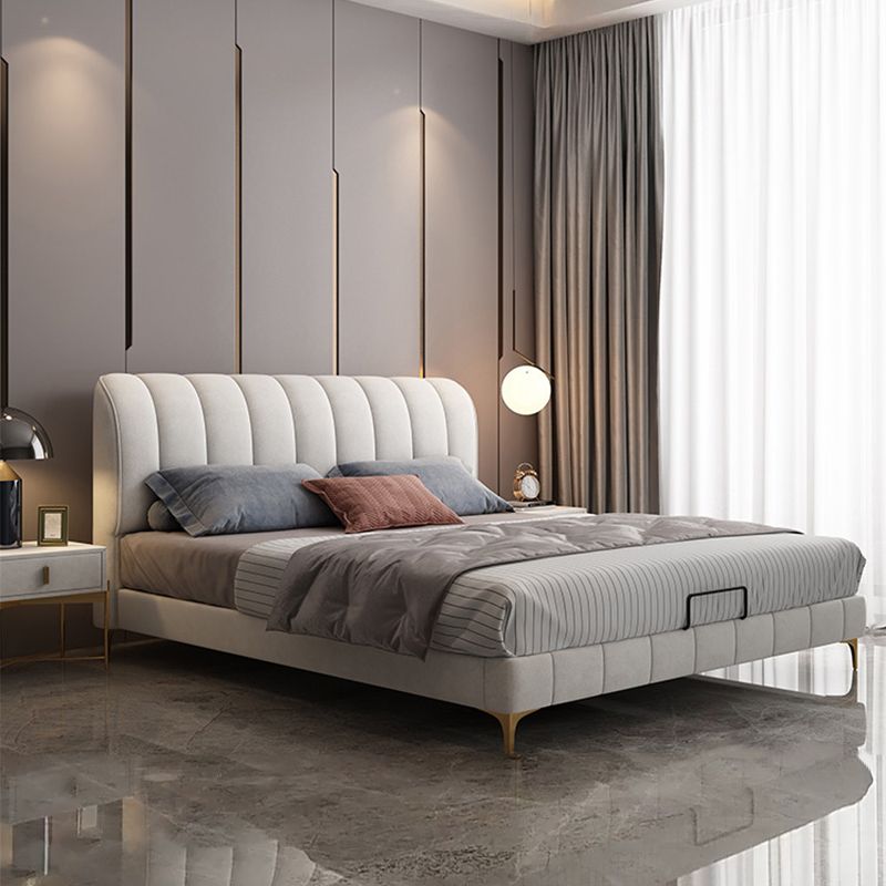 Glam wood Bed Frame Faux Leather Standard Bed with Upholstered Headboard for Bedroom