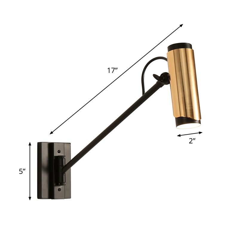 1 Bulb Metal Wall Hanging Light Industrial Black and Gold Cylinder Adjustable Wall Lighting Ideas
