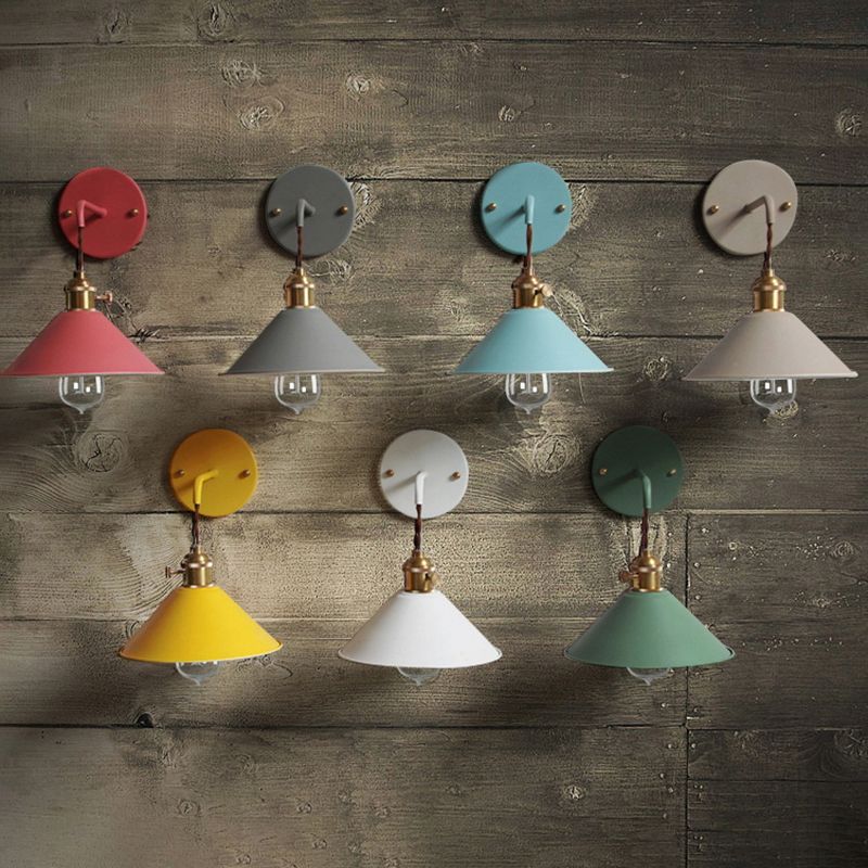 Macaron Color Nordic Wall Sconce Flared Metal Shade 1-Head Wall Lamp for Bedside Dinning Room