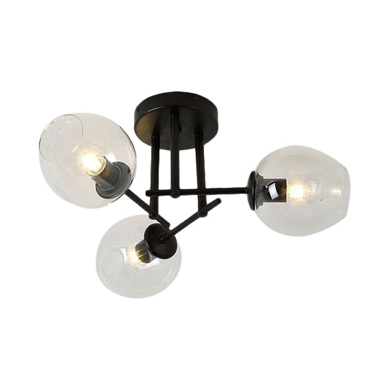 3/6/8 Luci Living Room Semi Flush Light Gold / Black Semi Flush Montaggio con Bubble Clear Glass Shade