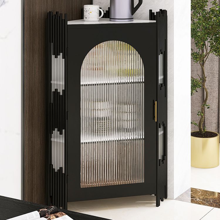 Glam Stone and Metal Sideboard Table 1 Cabinet Glass Door Buffet Stand