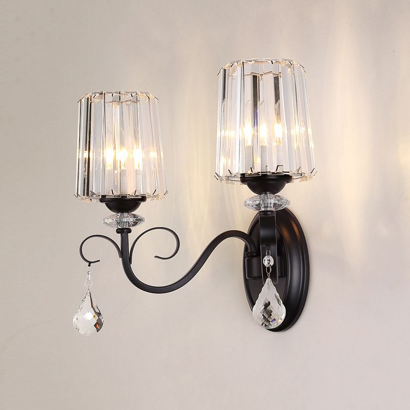 Crystal Geometric Shape Wall Light Modern Style 1/2 Light Wall Light Sconce in Black