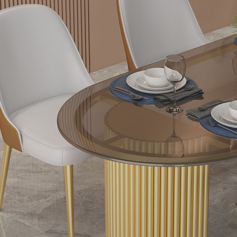 Metal Contemporary Oval Dining Table Double Pedestal Table for Dining Room