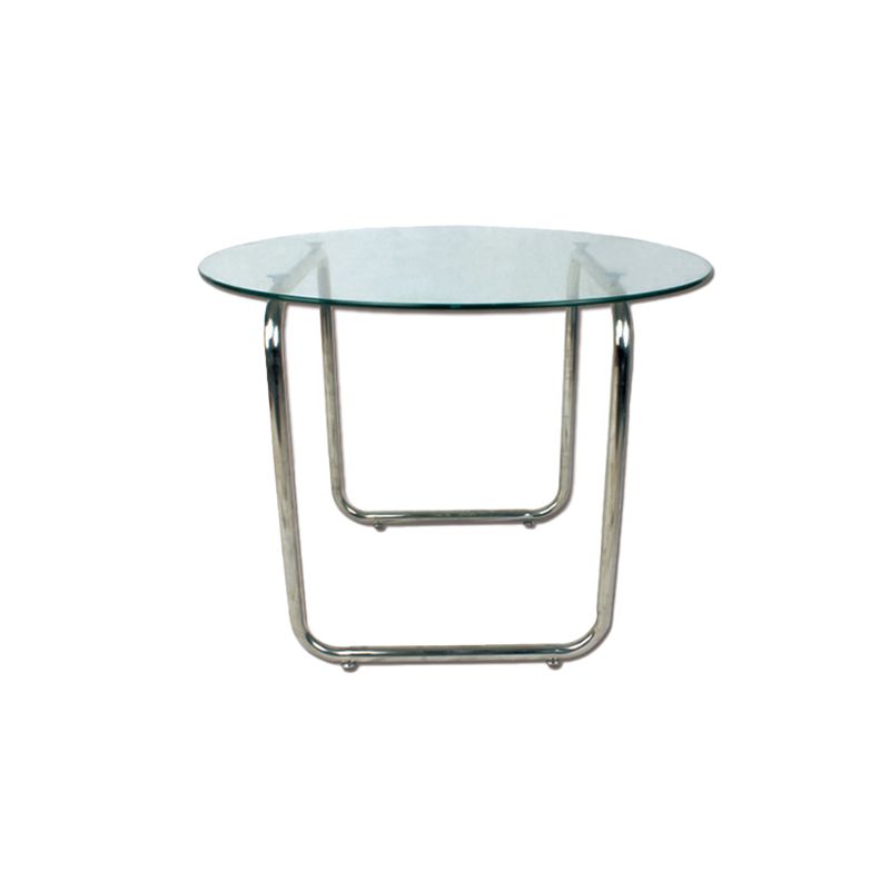 Contemporary Round Glass Top Cocktail Table with Sled Steel Base