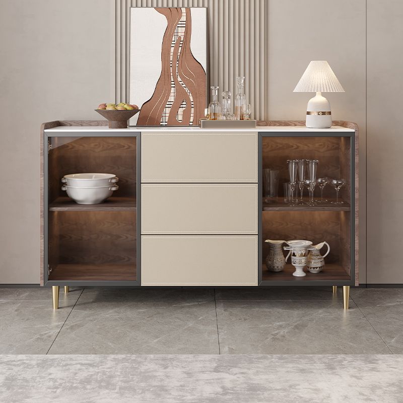 Glam Stone Sideboard Cabinet Sideboard 3 Drawers Server with Storage