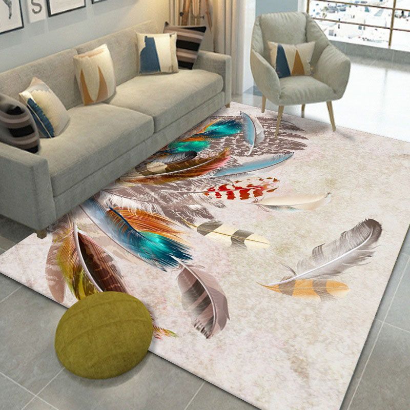 Relaxing Feather Pattern Rug Polyester Carpet Stain Resistant Area Carpet for Living Room