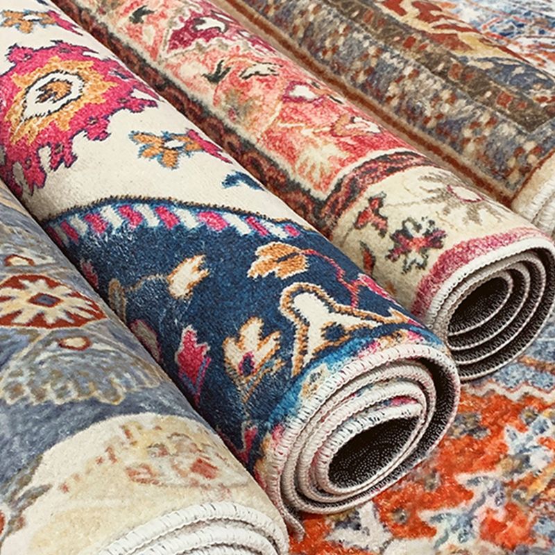 Solid Color Floral Printed Rug Polyester Antique Carpet Stain Resistant Rug for Living Room