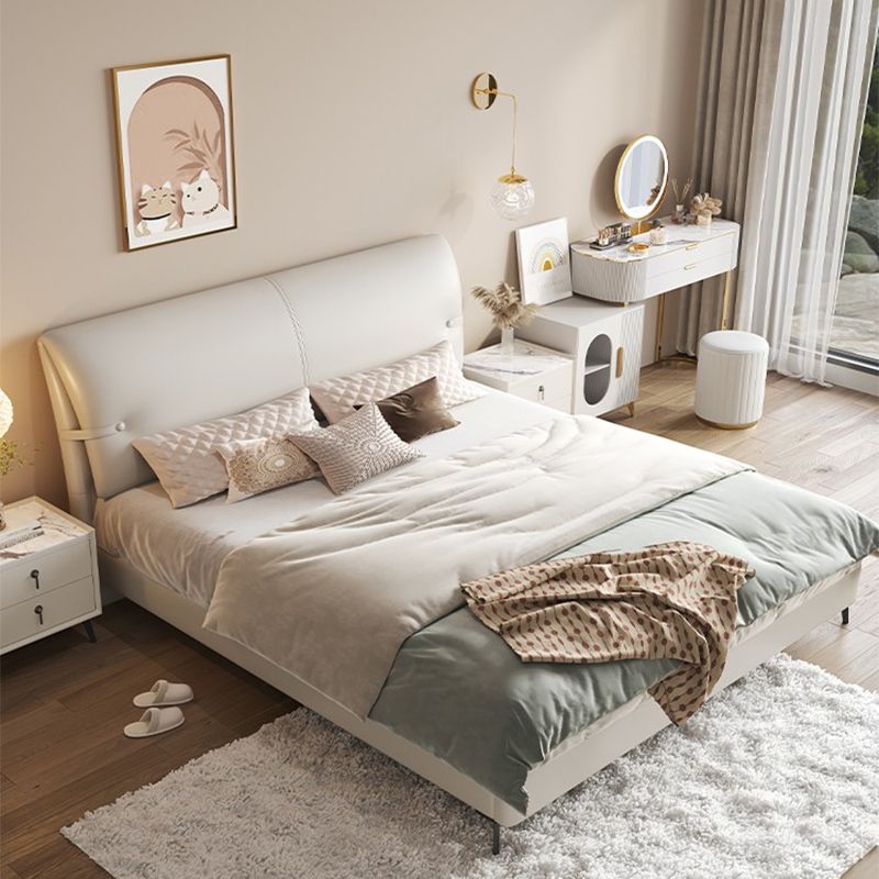 Wood and Upholstered Panel Bed Modernism 39.4" Tall Bed Frame