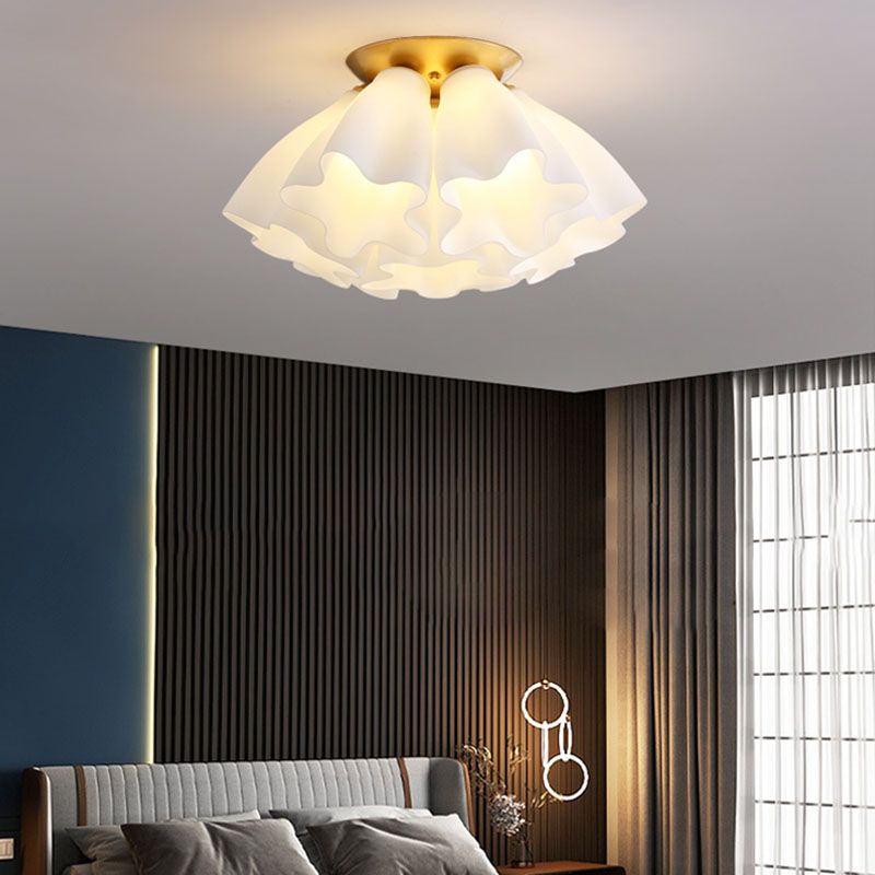 Gold Floral Ceiling Mount Light Fixture Minimalist-Style Glass Ceiling Flush Mount