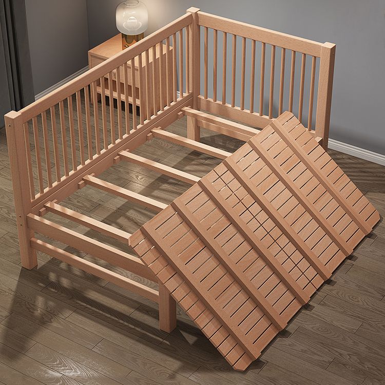Solid Wood Baby Crib Farmhouse Birch Nursery Bed with Guardrail