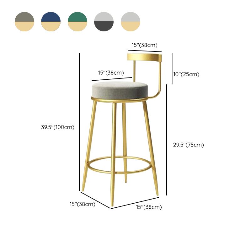 Modern Style Linen Counter Stool Round Low Back Bar Stool with Footrest