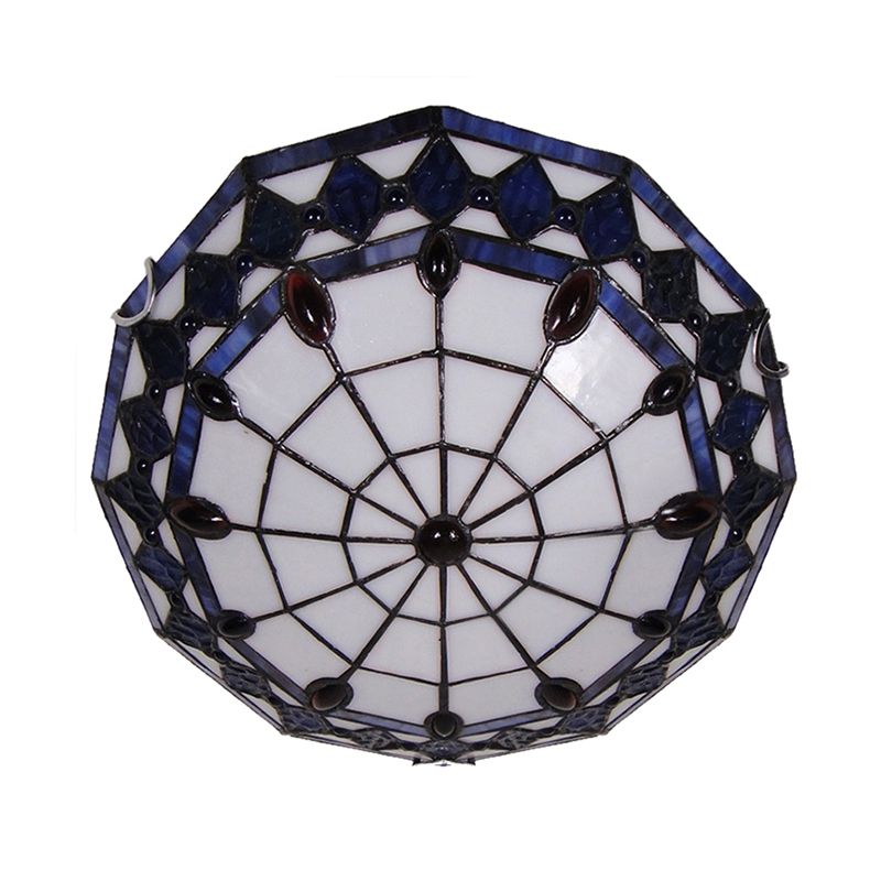 Stained Glass Flush Ceiling Light 3 Lights Tiffany Style Art Deco Flush Mount Light with Rhombus Pattern