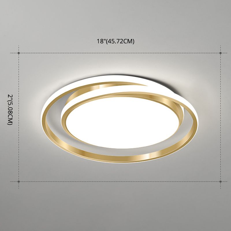 Lámpara de techo redonda de estilo simple, lámpara LED acrílica de montaje empotrado para dormitorio en oro cepillado