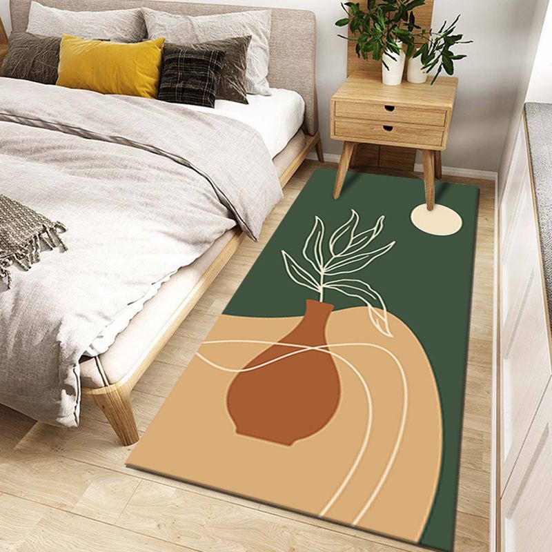 Dark Green Pattern Rug Modern Polyester Rug Washable Rug for Living Room