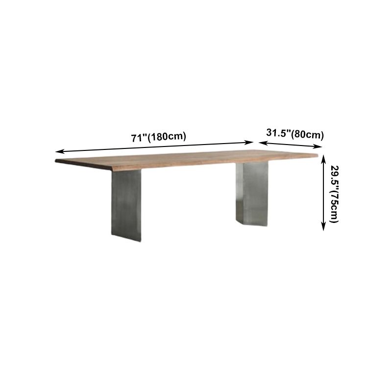 Industrial Pine Wood Table for Restaurant Rectangle Dining Table with Metal Double Pedestal