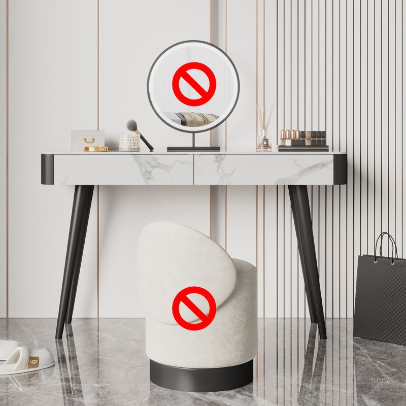 White Vanity 29.52" High Metal and Stone Top Vanity Set with Stool