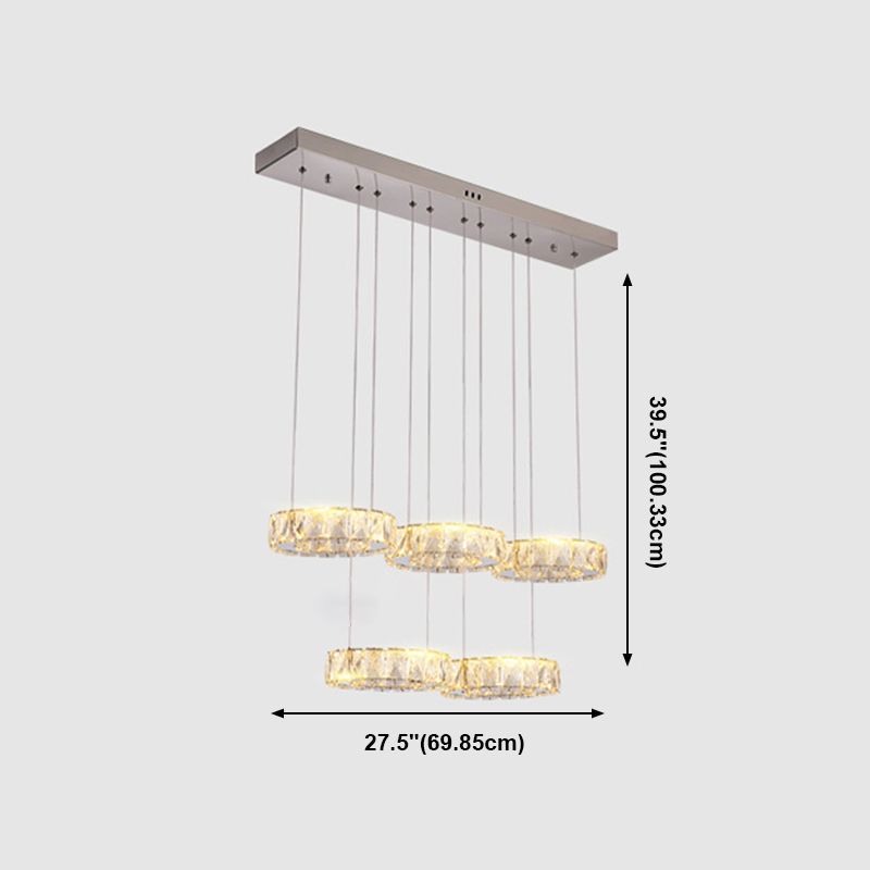 Crystal Circle Hanging Light Contemporary Kitchen Island Lighting for Dining Room