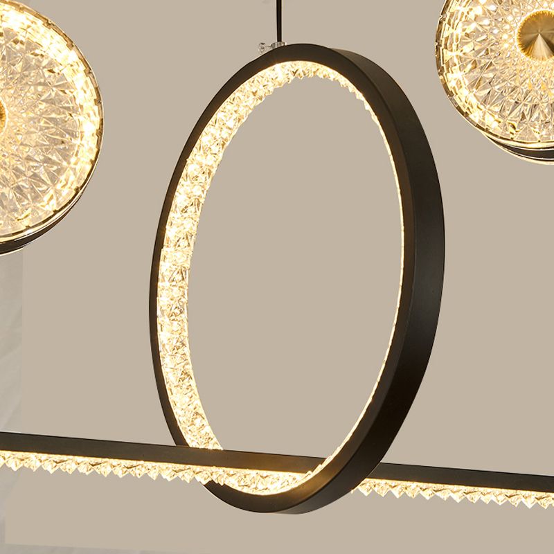Luminaires d'éclairage de l'île géométrique Lumière de lustre en cristal contemporain en noir