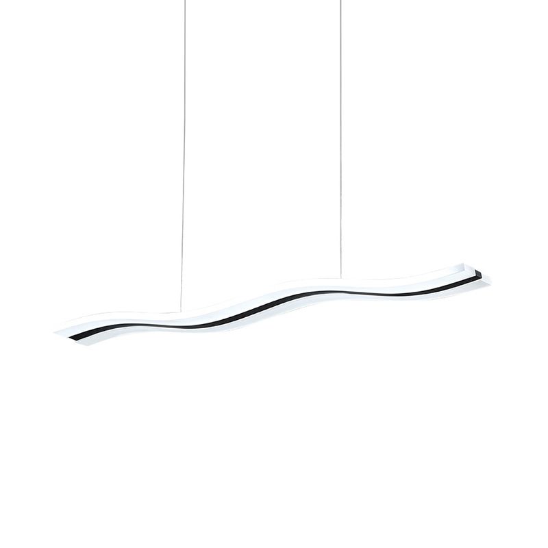 Waveform Drop Pendant Simple Acrylic Office LED Hanging Light Fixture in Black, Warm/White Light