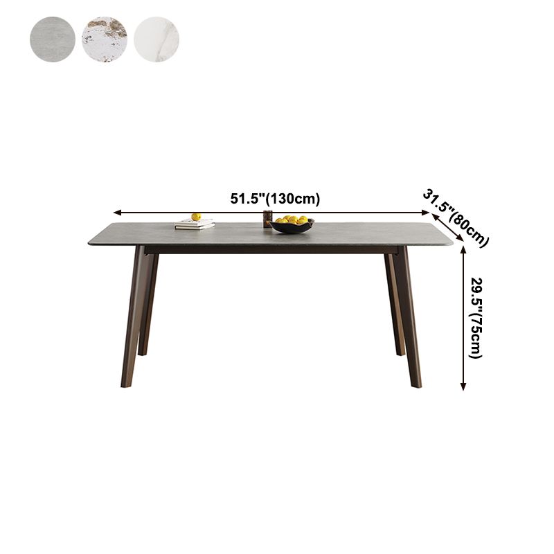 Mesa de comedor moderna de mediados de siglo, mesa de comedor rectangular de piedra sinterizada con base de madera