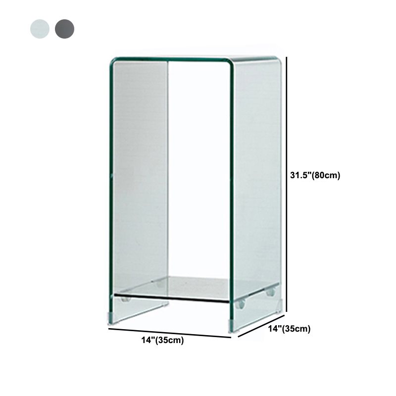 Contemporary Glass Square Side Table Sled End Table with Shelf