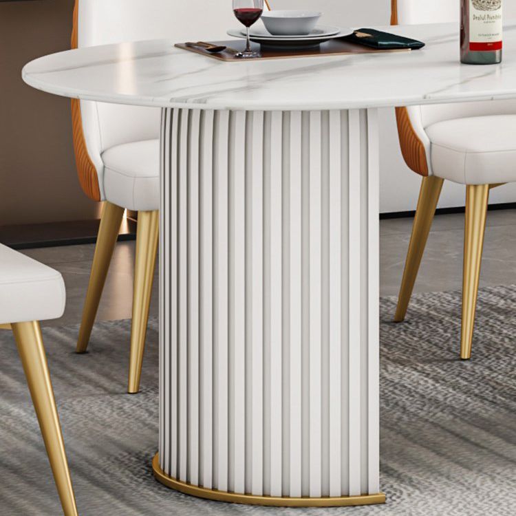 Ovale gesinterde steen witte toon eettafel moderne dubbele voetstuk tafel voor eetkamer
