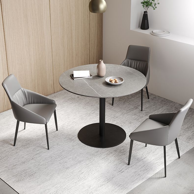Gray Stone Dinette Table with Metal Base Modern Round Dining Table for Home