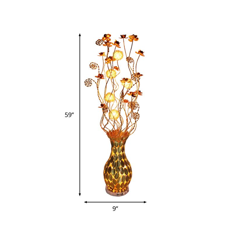 Metal Curvy Urn Shape Standing Lamp Art Decor Bedside Floral Design LED Floor Lighting in Gold