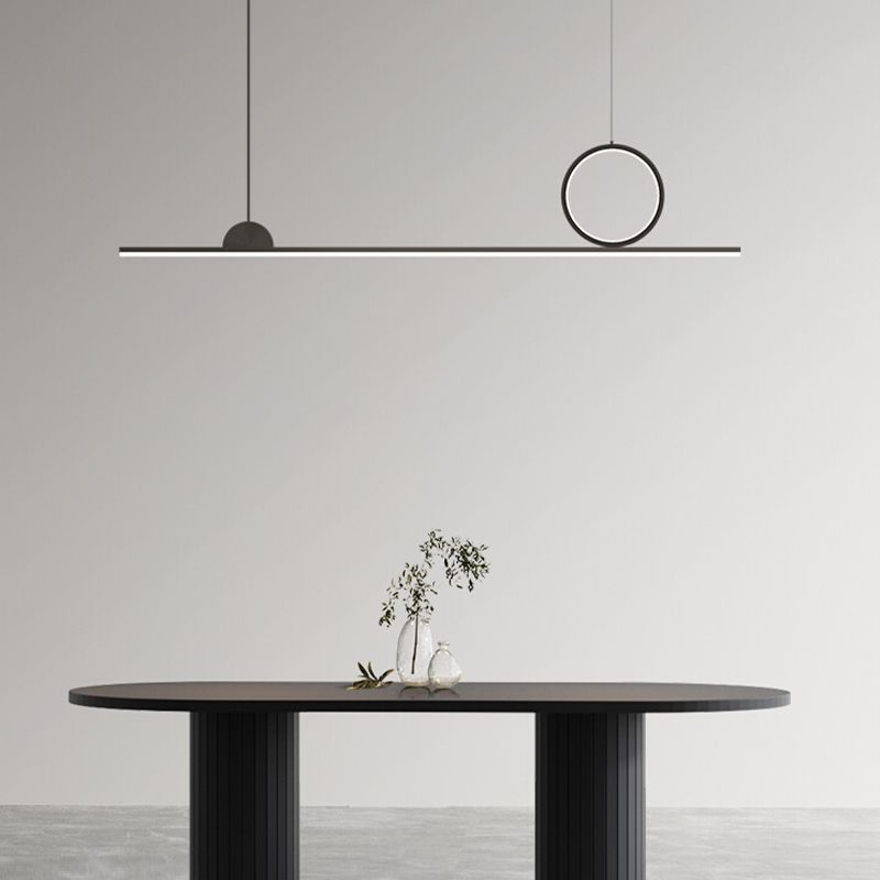 Black LED Island Hanging Lamp Modern Simple Island Lamp with Acrylic Shade for Dining Room