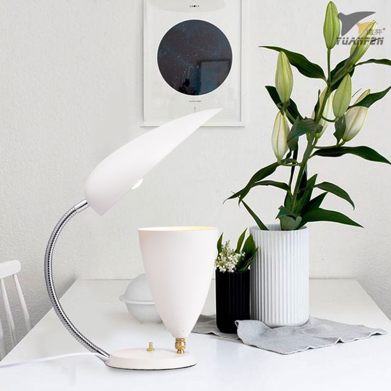 Iron Sharp Tongue and Cone Table Light Modern LED Reading Lamp in White/Black/Grey with Adjustable Arm