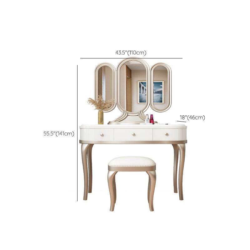 Victorian Storage Makeup Vanity Desk Bedroom Dressing Table Stool Set with 3 Drawers